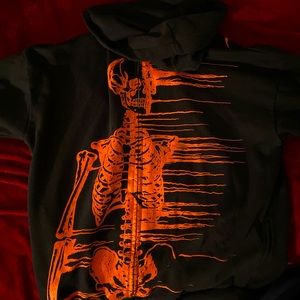 Black , orange detailed skeleton oversized hoodie